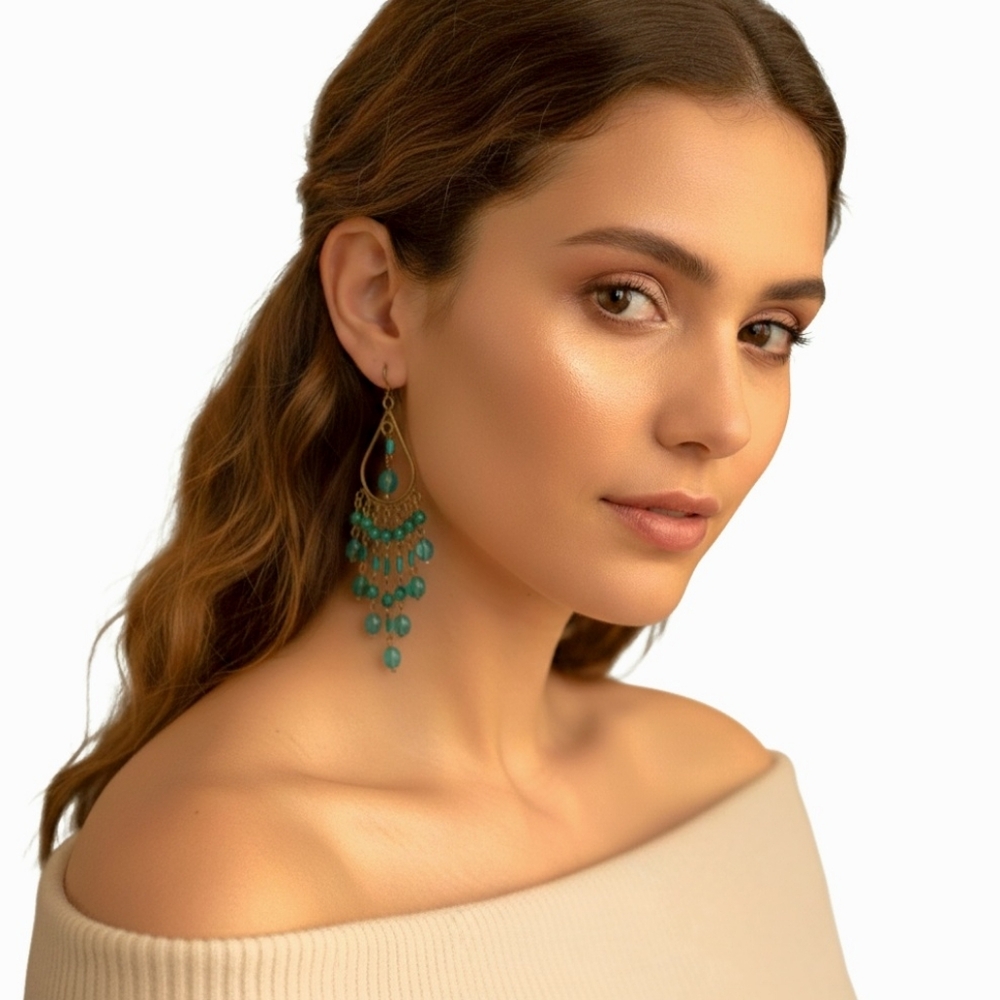 Chandelier green Plastic beaded Earrings